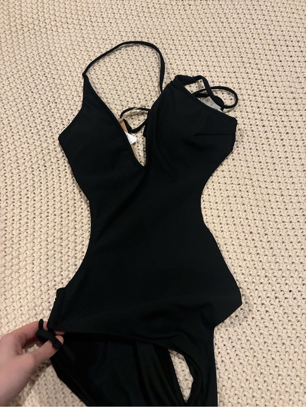 New Black cut out Berlook One-Piece Swimsuit with Slim Straps
